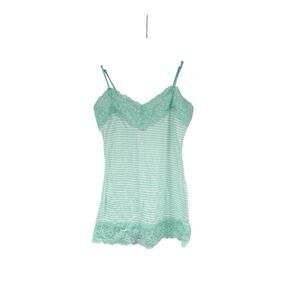 Y2K Light Green Stripe Crinkle Lace Cami Tank Top Vanity Medium Fairy Coquette